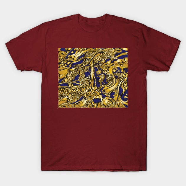 Gold and Blue tree pattern T-Shirt by BraveCoward